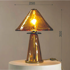 Amber Glass Mushroom Table Lamp with Textured Base and Frosted Shade