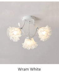 Flower Bud Semi-Flush Ceiling Light White Glass Green Metal Accents