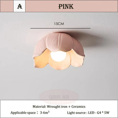 Pink Yellow Ceramic Flower Semi-Flush Ceiling Light