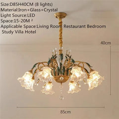 Gold Floral Glass Chandelier Multi-Arm Pendant Light