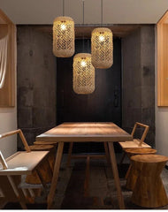 Woven Bamboo Pendant Light Natural Rattan Art Lantern Chandelier