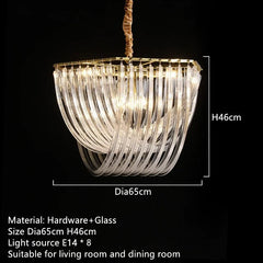 Gold Metal Frame Waterfall Chandelier with Clear Glass Rods