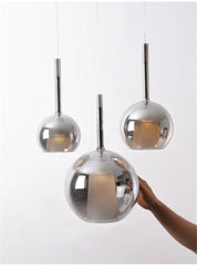 Rose Gold Glass Globe Pendant Light with Polished Metal Frame