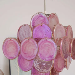 Glass Disc Chandelier Pink Tiered Hanging Pendant Light