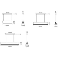 Technical drawing of ceiling fans with dimensions on a white background