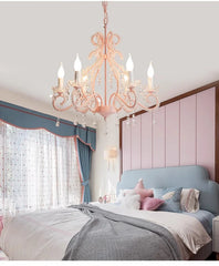 Pink Crystal Candelabra Chandelier with Teardrop Accents