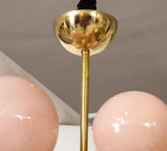 Pink Glass Orb Chandelier with Gold Metal Frame Clusters