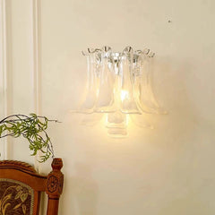 Chrome Finish Petal Glass Sconce with Pink Frosted Bell Shades