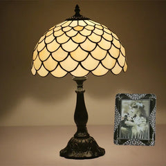Tiffany Stained Glass Scaled Dome Table Lamp with Dark Bronze Base