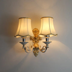 Gold Finish Metal Frame Fabric Shade Candle Sconce Wall Light