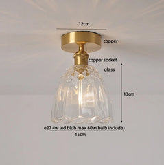 Ceiling light fixture with measurements on a plain background