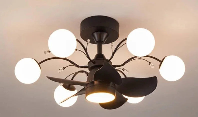 Ceiling fan with light fixture on a neutral background