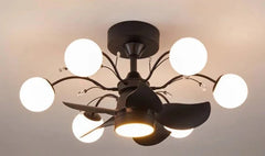 Ceiling fan with light fixture on a neutral background