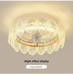 Gold Floral Glass Semi-Flush Mount Ceiling Light