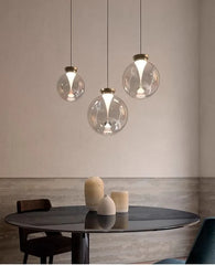 Glass Globe Pendant Light with Brushed Gold Metal Frame Accents