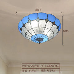 Blue Stained Glass Scalloped Semi-Flush Ceiling Light