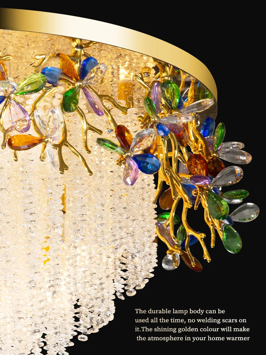 Colorful chandelier with decorative elements on a black background