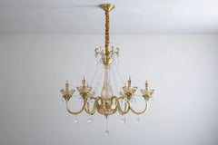 Gold Crystal Candelabra Chandelier With Faceted Crystal Accents