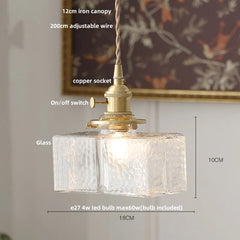 Pendant light with labeled parts and dimensions on a neutral background