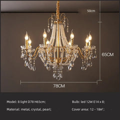 Chandelier with dimensions and technical specifications on a dark background