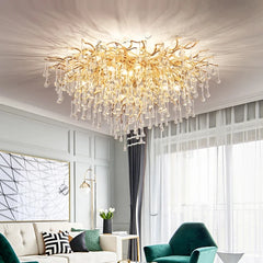 Gold Crystal Cascade Chandelier Surface Mount Light