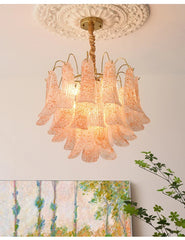Gold Floral Bell Shaped Glass Chandelier Pendant Light