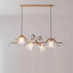 Gold Floral Branch Pendant Light with Glass Shades