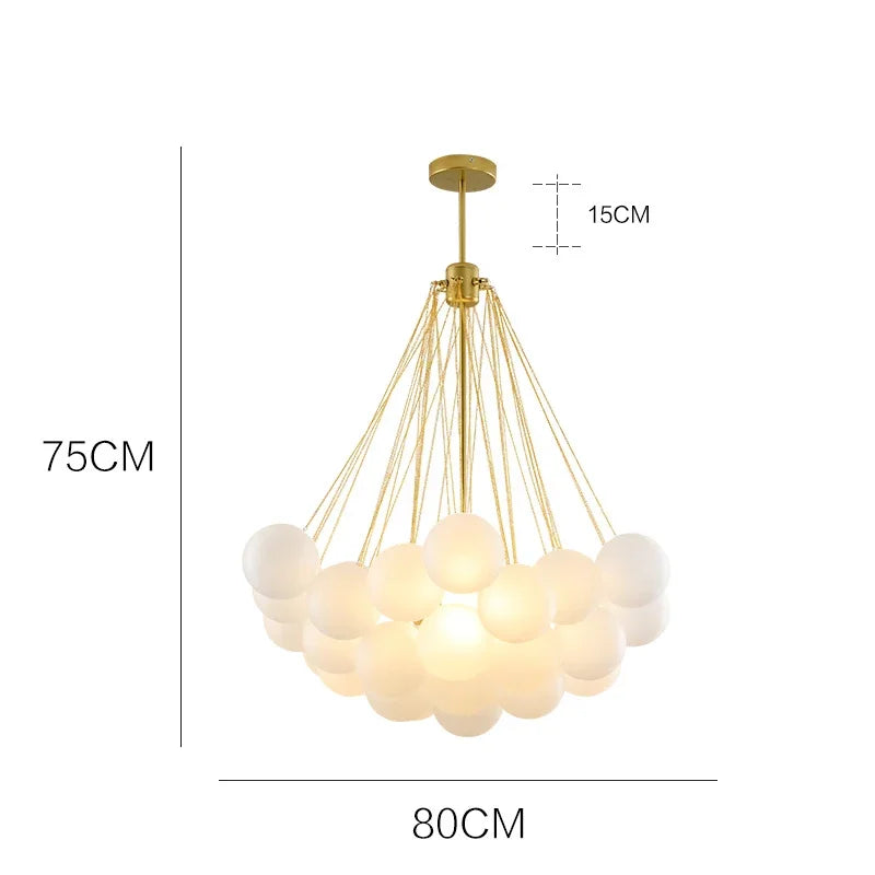 Chandelier with dimensions indicated on a white background