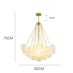 Chandelier with dimensions indicated on a white background