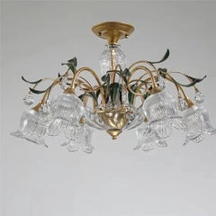 Gold Floral Glass Chandelier Multi-Arm Pendant Light