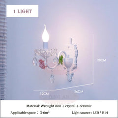 White Ceramic Rose Crystal Sconce Light with Leaf Accents