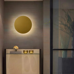 Gold Modern Circular Wall Sconce with Subtle Glow Accent Metal Frame