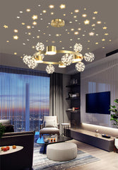Modern Gold Ring Chandelier with Starburst Crystal Globe Shades