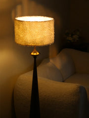 Dark Grey Floor Lamp with Embossed Rose Drum Shade and Gold Accents