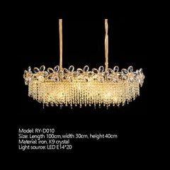 Gold Crystal Flower Chandelier with Cascading Beads and Gem Accents