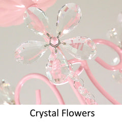 Pink Crystal Flower Chandelier with Rose Buds and Leaf Accents