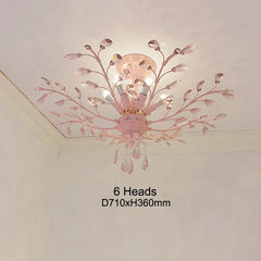 Pink Floral Crystal Semi-Flush Mount Ceiling Light with Branch Accents