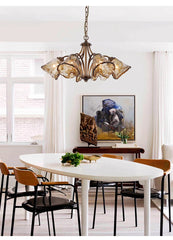 Smoked Glass Floral Chandelier Chain Pendant Light