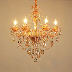 Gold Crystal Waterfall Chandelier with Draping Gemstone Accents