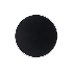 Close-up of a single black circular LED wall light with a white border, isolated on a white background.