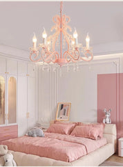 Pink Crystal Candelabra Chandelier with Teardrop Accents
