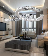 Modern living room with a stylish chandelier