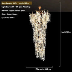 Copper Crystal Branch Chandelier for High Ceilings