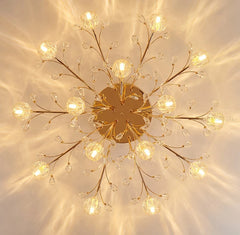Gold Floral Crystal Chandelier Semi-Flush Mount Light