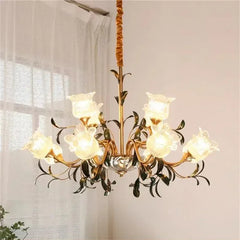 Gold Floral Glass Chandelier Multi-Arm Pendant Light