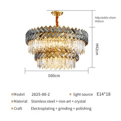 Gold Crystal Tiered Waterfall Chandelier with Geometric Accents