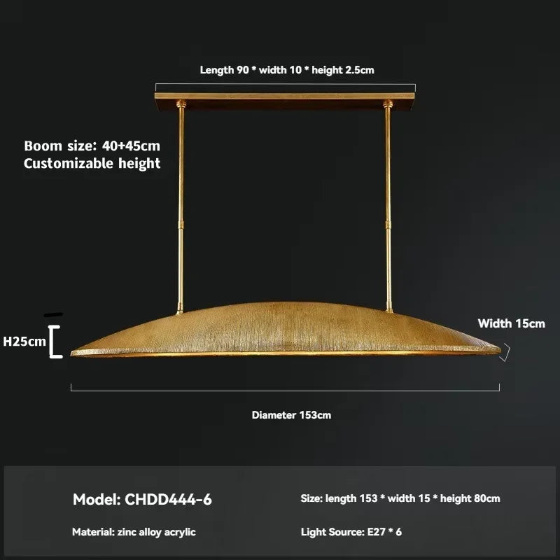Measurement chart of a pendant light with dimensions and specifications on a black background