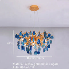Gold Branch Sputnik Chandelier with Blue Agate Slices