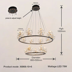 Gold Crystal Orb Linear Pendant Light with Oval Frame