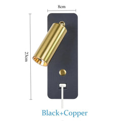 Modern Black and Gold Adjustable Wall Sconce with USB Charging Port